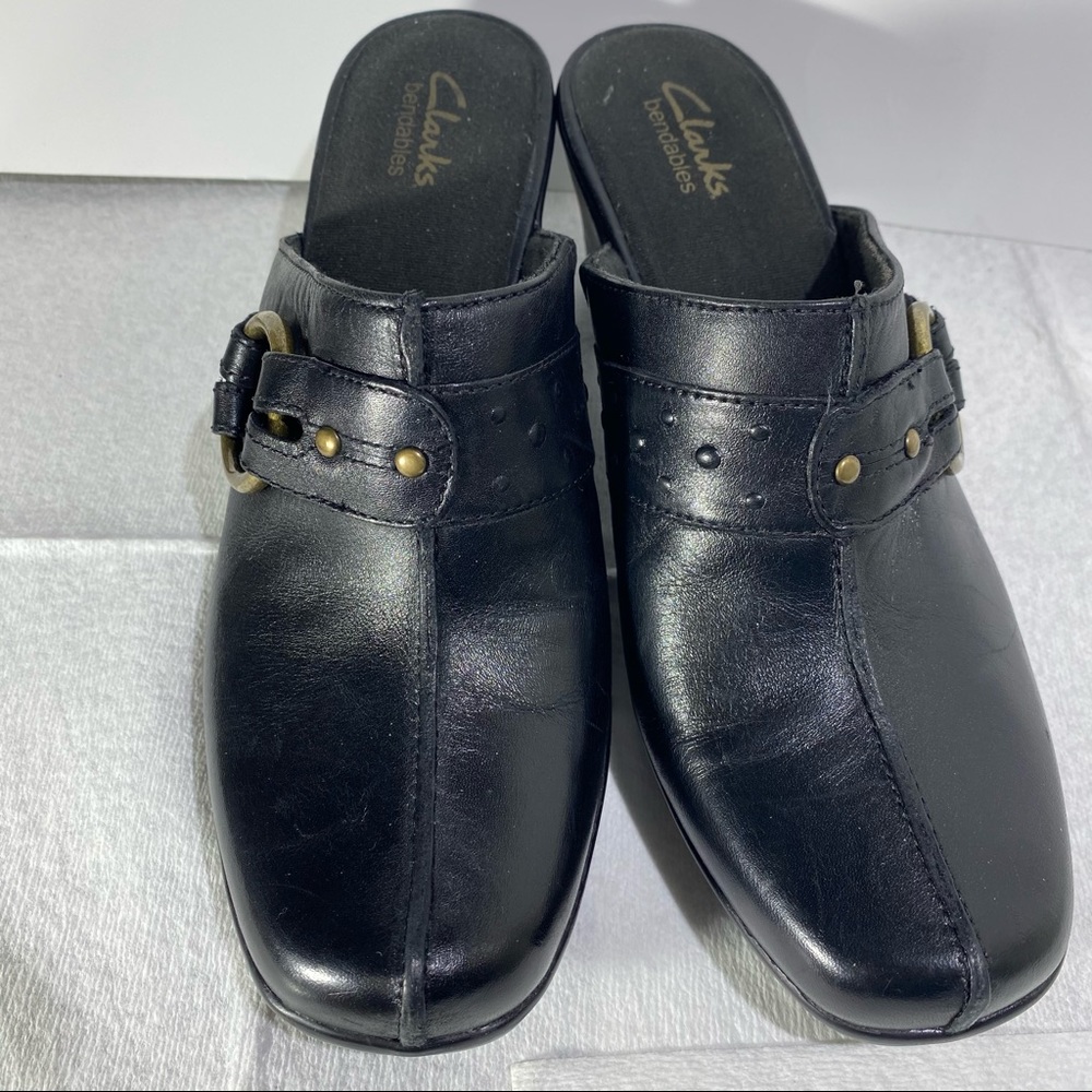 Bendables Black Leather Clog Slip On Shoe sz 9.5